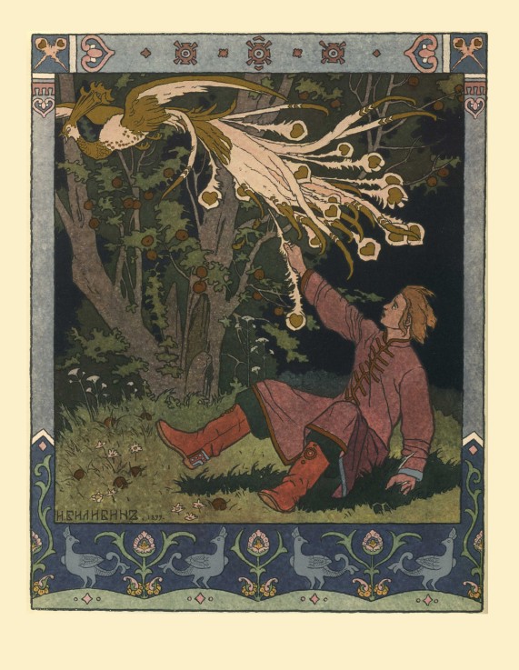 Iwan Bilibin, russische Natur- und Kulturlandschaft, Symbolik, Feuervogel, russische Volkskunst, Palech, Па́лех, Palech-Malerei, Puschkins Märchenerzählungen, Phönix-Symbolik, der jüngste Zarensohn mit reinem Herzen, archaisch, Fliegenpilz, sibirisch, Schamanismus, Mircea Eliade, Schamanismus und archaische Ekstasetechnik, Alexander Dugin, Vierte Polititsche Theorie, Eurasianismus, 4. Politische Theorie, 4PT, Eurasismus, Multipolarismus, Multipolarität, Eurasien,